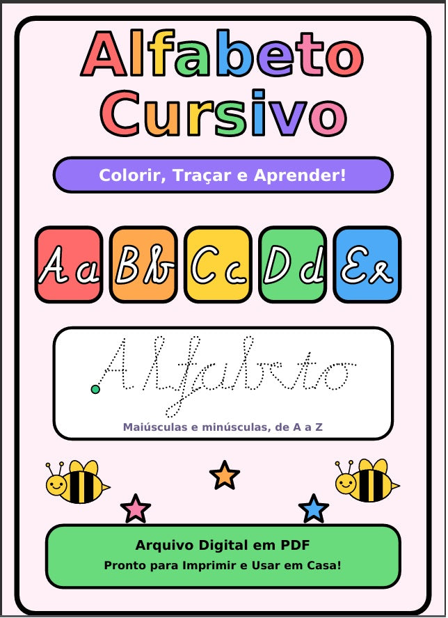 Alfabeto Cursivo: Colorir, Traçar e Aprender!