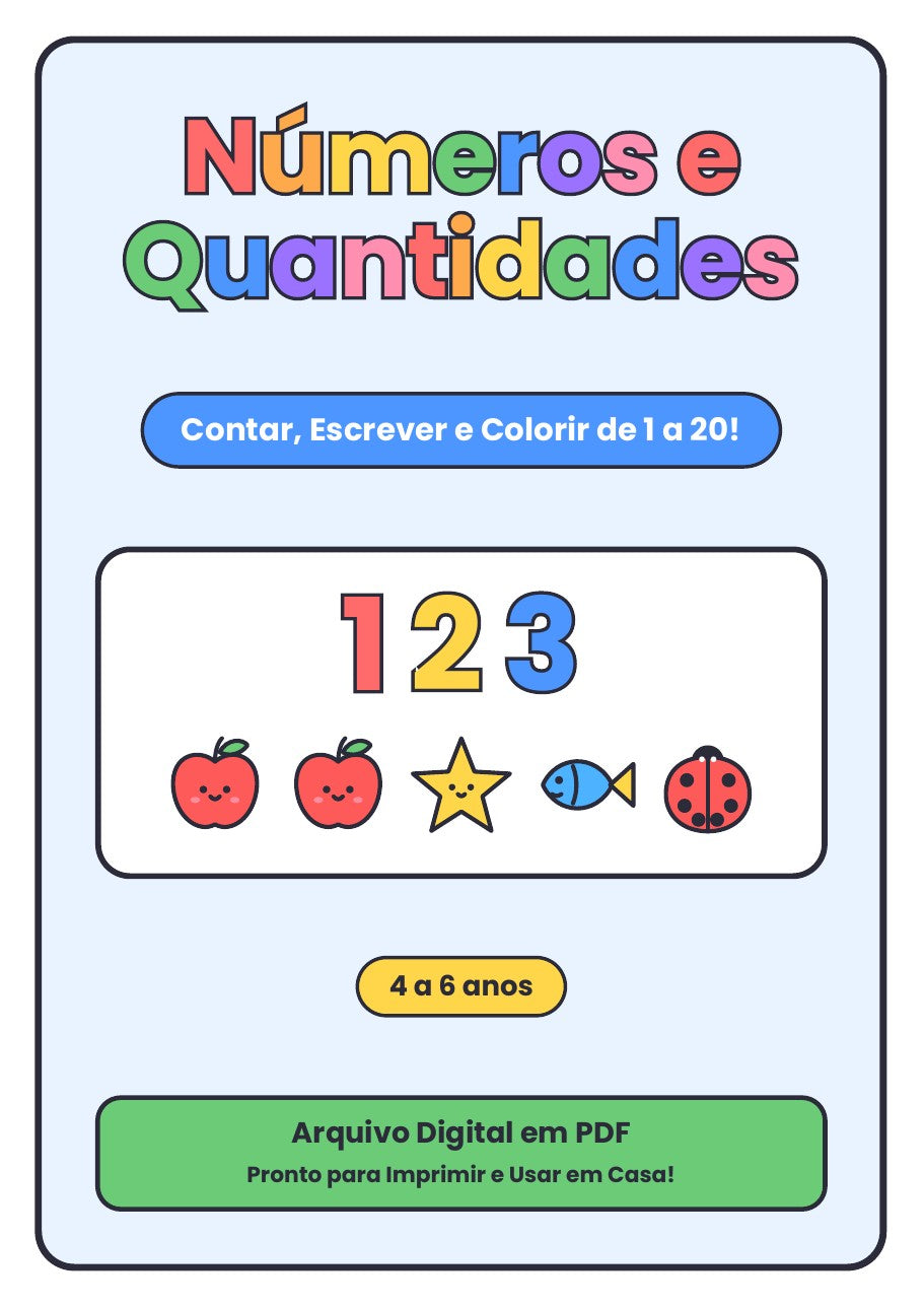 Números e Quantidades: Contar, Escrever e Colorir de 1 a 20!