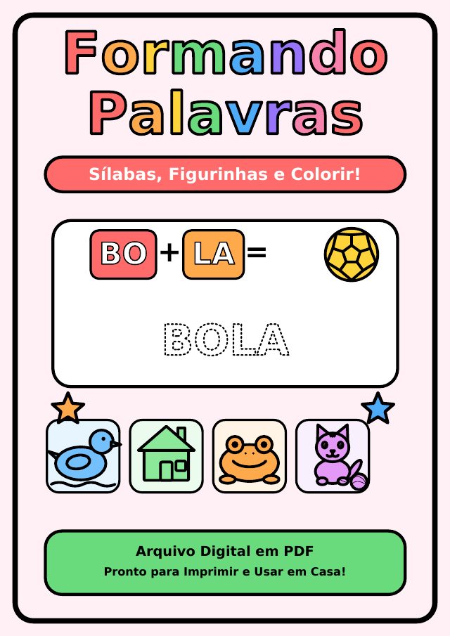 Formando Palavras: Sílabas, Figurinhas e Colorir!